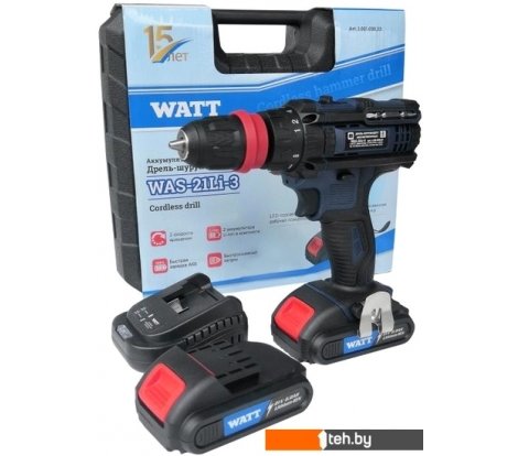  - Шуруповерты, гайковерты, электроотвертки WATT WAS-21Li-3 1.021.030.23 (с 2-мя АКБ, кейс) - WAS-21Li-3 1.021.030.23 (с 2-мя АКБ, кейс)