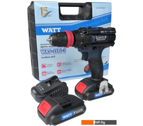  - Шуруповерты, гайковерты, электроотвертки WATT WAS-21Li-3 1.021.030.23 (с 2-мя АКБ, кейс) - WAS-21Li-3 1.021.030.23 (с 2-мя АКБ, кейс)