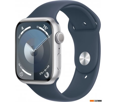  - Умные часы и браслеты Apple Watch Series 9 45 мм (алюминиевый корпус, серебристый/грозовой синий, спортивный силиконовый ремешок S/M) - Watch Series 9 45 мм (алюминиевый корпус, серебристый/грозовой синий, спортивный силиконовый ремешок S/M)