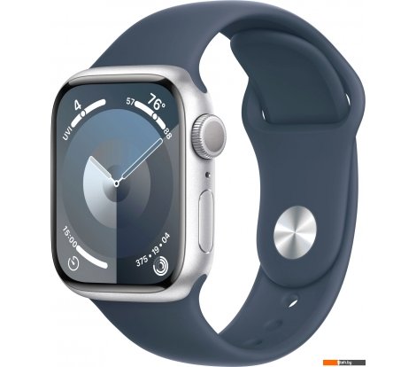  - Умные часы и браслеты Apple Watch Series 9 41 мм (алюминиевый корпус, серебристый/грозовой синий, спортивный силиконовый ремешок S/M) - Watch Series 9 41 мм (алюминиевый корпус, серебристый/грозовой синий, спортивный силиконовый ремешок S/M)