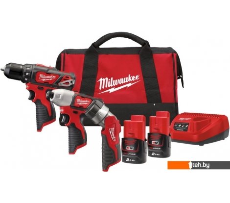  - Наборы электроинструментов Milwaukee М12 ВPP3А-202B 4933441225 (шуруповерт, винтоверт, фонарь, 2 АКБ, сумка) - М12 ВPP3А-202B 4933441225 (шуруповерт, винтоверт, фонарь, 2 АКБ, сумка)