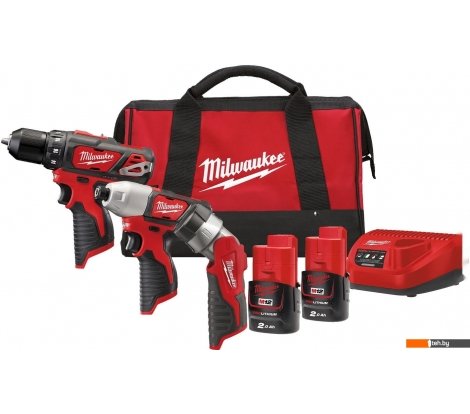  - Наборы электроинструментов Milwaukee М12 ВPP3А-202B 4933441225 (шуруповерт, винтоверт, фонарь, 2 АКБ, сумка) - М12 ВPP3А-202B 4933441225 (шуруповерт, винтоверт, фонарь, 2 АКБ, сумка)