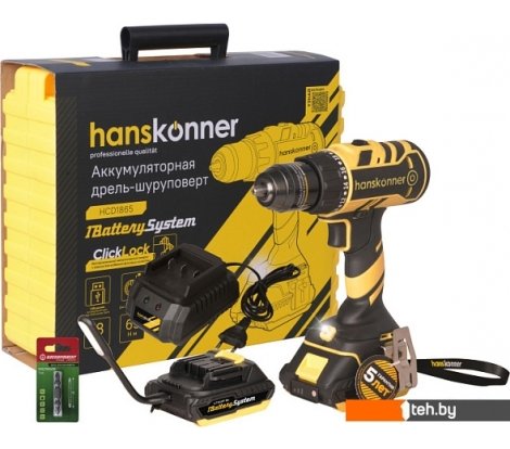  - Шуруповерты, гайковерты, электроотвертки Hanskonner HCD1865 (с 2-мя АКБ, кейс) - HCD1865 (с 2-мя АКБ, кейс)