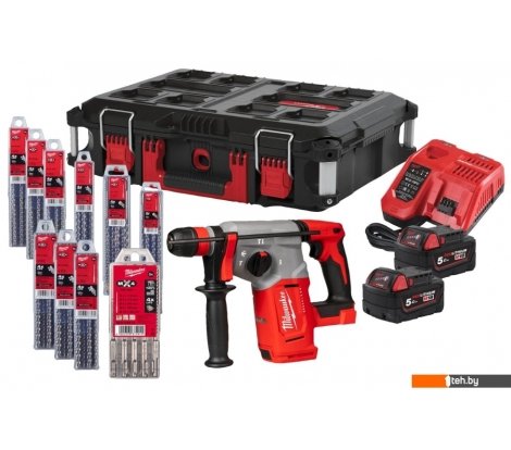  - Перфораторы Milwaukee M18 BLHX100P-502P 4933498243 (с 2-мя АКБ, кейс, набор оснастки) - M18 BLHX100P-502P 4933498243 (с 2-мя АКБ, кейс, набор оснастки)