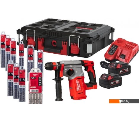  - Перфораторы Milwaukee M18 BLHX100P-502P 4933498243 (с 2-мя АКБ, кейс, набор оснастки) - M18 BLHX100P-502P 4933498243 (с 2-мя АКБ, кейс, набор оснастки)