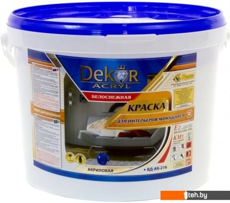  - Краски и эмали Dekor ВД-АК-216 для интерьеров моющаяся (белоснежный, 14 кг) - ВД-АК-216 для интерьеров моющаяся (белоснежный, 14 кг)