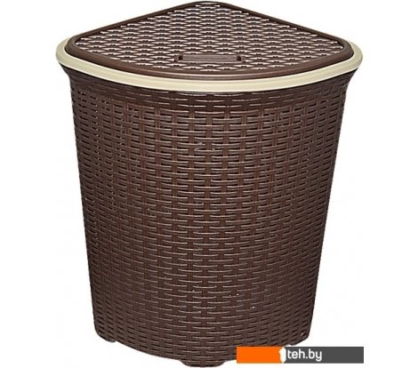  - Ящики, корзины, органайзеры ВиолетПласт для белья угловая с крышкой 60 л Ротанг (коричневый) - для белья угловая с крышкой 60 л Ротанг (коричневый)