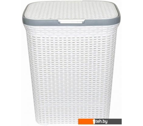  - Ящики, корзины, органайзеры ВиолетПласт для белья 60 л с крышкой Ротанг (белый) - для белья 60 л с крышкой Ротанг (белый)