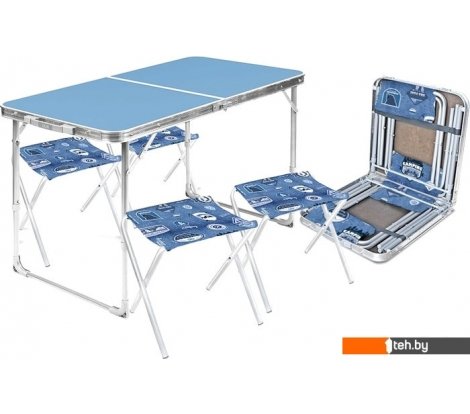  - Кемпинговая мебель Nika складной стол влагостойкий и 4 стула ССТ-К2 (голубой) - складной стол влагостойкий и 4 стула ССТ-К2 (голубой)
