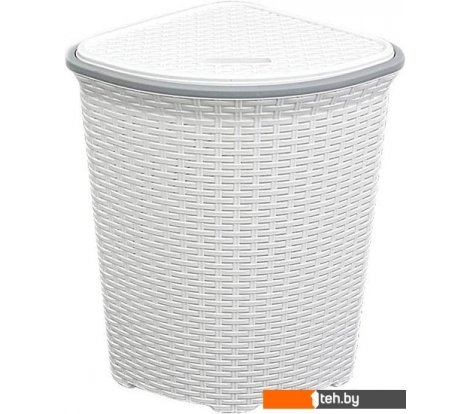  - Ящики, корзины, органайзеры ВиолетПласт для белья угловая с крышкой 60 л Ротанг (белый) - для белья угловая с крышкой 60 л Ротанг (белый)
