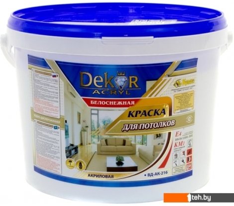  - Краски и эмали Dekor ВД-АК-216 для потолков (белоснежный, 14 кг) - ВД-АК-216 для потолков (белоснежный, 14 кг)