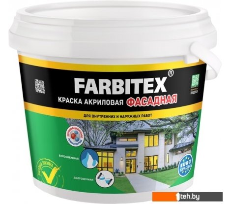  - Краски и эмали Farbitex Акриловая фасадная 13 кг (белый) - Акриловая фасадная 13 кг (белый)