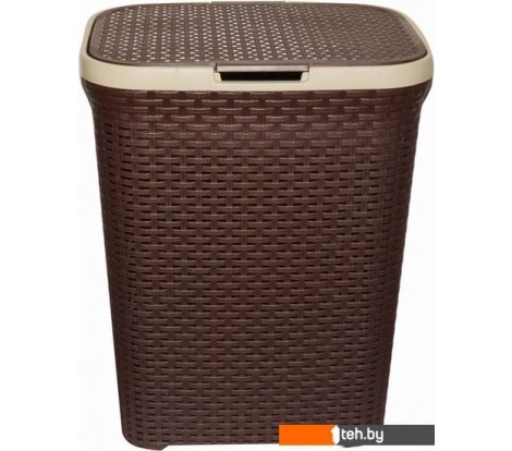  - Ящики, корзины, органайзеры ВиолетПласт для белья 60 л с крышкой Ротанг (коричневый) - для белья 60 л с крышкой Ротанг (коричневый)