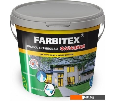 - Краски и эмали Farbitex Акриловая фасадная 25 кг (белый) - Акриловая фасадная 25 кг (белый)