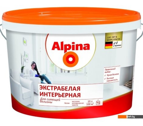  - Краски и эмали Alpina Экстрабелая интерьерная 10 л (белый) - Экстрабелая интерьерная 10 л (белый)