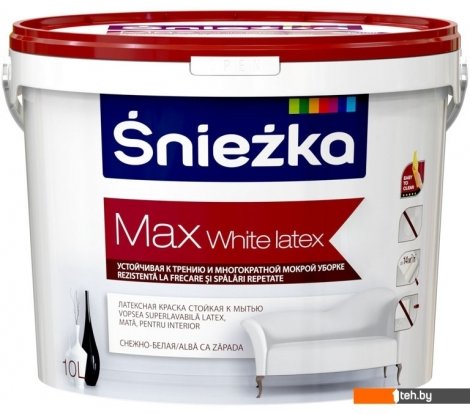 - Краски и эмали Sniezka Max White Latex 10 л (белый) - Max White Latex 10 л (белый)