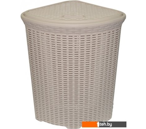  - Ящики, корзины, органайзеры ВиолетПласт для белья угловая с крышкой 60 л Ротанг (латте) - для белья угловая с крышкой 60 л Ротанг (латте)