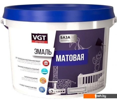  - Краски и эмали VGT ВД-АК-1179 Универсальная Матовая База А 3 кг (супербелый) - ВД-АК-1179 Универсальная Матовая База А 3 кг (супербелый)