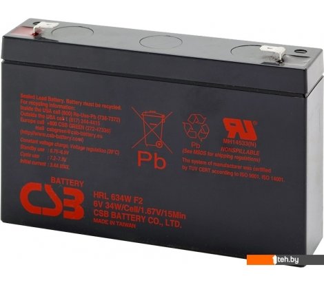  - Аккумуляторы для ИБП CSB Battery HRL634W F2 (6В/9 А·ч) - HRL634W F2 (6В/9 А·ч)