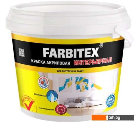  - Краски и эмали Farbitex Акриловая интерьерная 13 кг (белый) - Акриловая интерьерная 13 кг (белый)