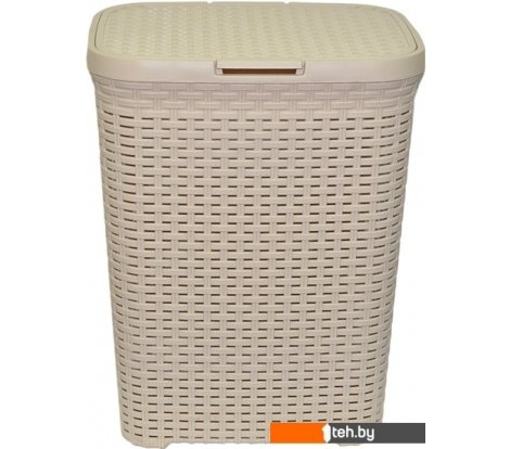  - Ящики, корзины, органайзеры ВиолетПласт для белья 40 л с крышкой Ротанг (латте) - для белья 40 л с крышкой Ротанг (латте)