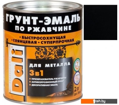 - Краски и эмали Dali По ржавчине 3 в 1, 2 л (черный, RAL 9005) - По ржавчине 3 в 1, 2 л (черный, RAL 9005)