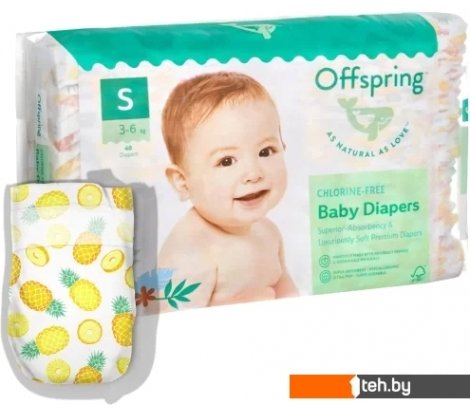 - Детские подгузники Offspring S 3-6 кг Ананасы (48 шт) - S 3-6 кг Ананасы (48 шт)