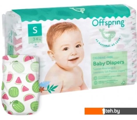  - Детские подгузники Offspring S 3-6 кг Арбузы (48 шт) - S 3-6 кг Арбузы (48 шт)