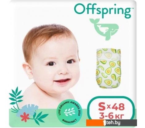  - Детские подгузники Offspring S 3-6 кг Авокадо (48 шт) - S 3-6 кг Авокадо (48 шт)