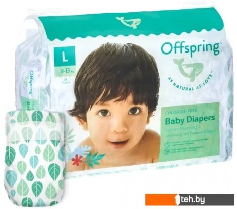  - Детские подгузники Offspring L 9-13 кг Листочки (36 шт) - L 9-13 кг Листочки (36 шт)