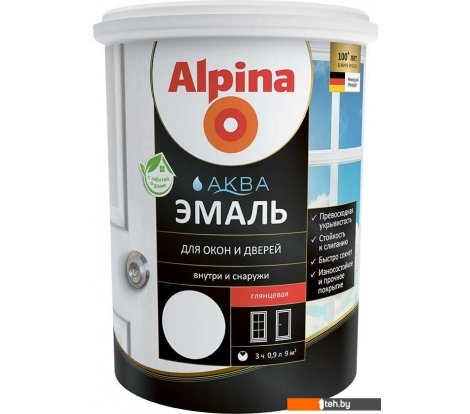 - Краски и эмали Alpina Аква для окон и дверей глянцевая 2.5 л (белый глянцевый) - Аква для окон и дверей глянцевая 2.5 л (белый глянцевый)