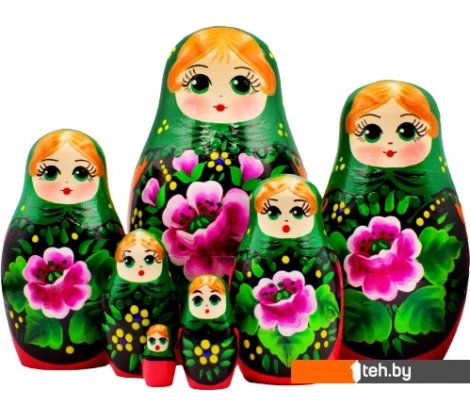  - Развивающие игрушки Брестская Фабрика Сувениров В зеленом платке и сарафане с розами (набор 7 шт) - В зеленом платке и сарафане с розами (набор 7 шт)