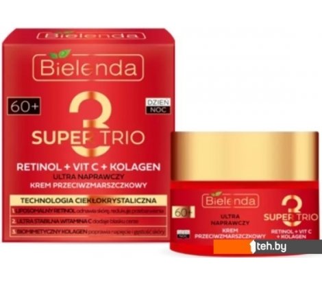  - Косметика по уходу за лицом Bielenda Крем для лица Super Trio Retinol+Vit C+Kolagen 60+ день/ночь 50 мл - Крем для лица Super Trio Retinol+Vit C+Kolagen 60+ день/ночь 50 мл