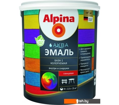  - Краски и эмали Alpina Аква колеруемая. База 3 2.35 л (прозрачный, шелковисто-матовый) - Аква колеруемая. База 3 2.35 л (прозрачный, шелковисто-матовый)