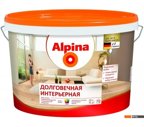  - Краски и эмали Alpina Долговечная интерьерная. База 1 (10 л, белый) - Долговечная интерьерная. База 1 (10 л, белый)