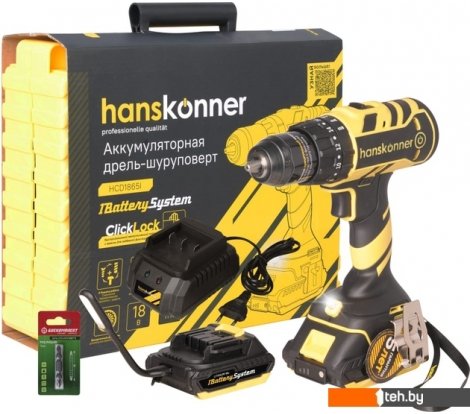 - Шуруповерты, гайковерты, электроотвертки Hanskonner HCD1865I (с 2-мя АКБ, кейс) - HCD1865I (с 2-мя АКБ, кейс)