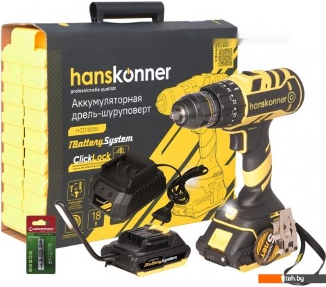  - Шуруповерты, гайковерты, электроотвертки Hanskonner HCD1865I (с 2-мя АКБ, кейс) - HCD1865I (с 2-мя АКБ, кейс)