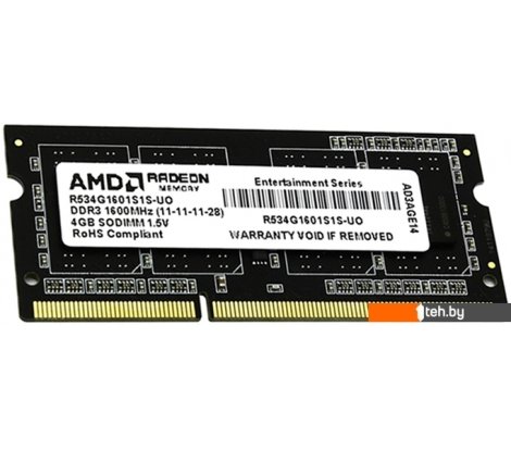  - Оперативная память AMD Radeon Entertainment 4GB DDR3 SO-DIMM (R534G1601S1S-UO) - Radeon Entertainment 4GB DDR3 SO-DIMM (R534G1601S1S-UO)