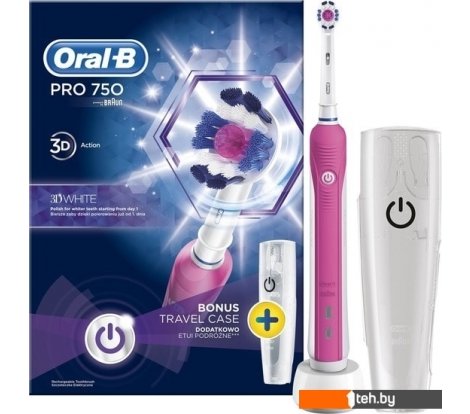  - Электрические зубные щетки и ирригаторы Oral-B Pro 750 3DWhite D16.513.UX (розовый) - Pro 750 3DWhite D16.513.UX (розовый)