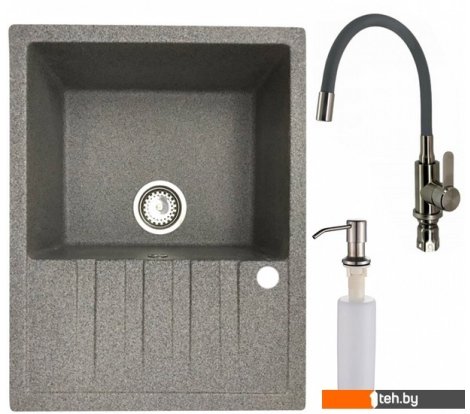  - Кухонные мойки БелЭворс Vega L + смеситель W74004-9 + дозатор L405-1 (серый/сатин) - Vega L + смеситель W74004-9 + дозатор L405-1 (серый/сатин)