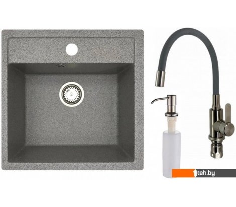 - Кухонные мойки БелЭворс Rio + смеситель W74004-9 + дозатор L405-1 (серый/сатин) - Rio + смеситель W74004-9 + дозатор L405-1 (серый/сатин)