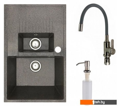  - Кухонные мойки БелЭворс Forma R + смеситель W74004-9 + дозатор L405-1 (серый/сатин) - Forma R + смеситель W74004-9 + дозатор L405-1 (серый/сатин)