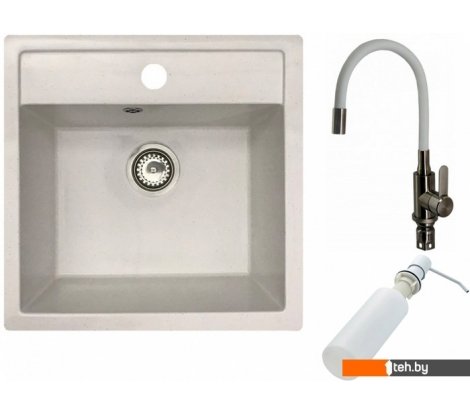  - Кухонные мойки БелЭворс Rio + смеситель W74004-3 + дозатор L405H (белый) - Rio + смеситель W74004-3 + дозатор L405H (белый)