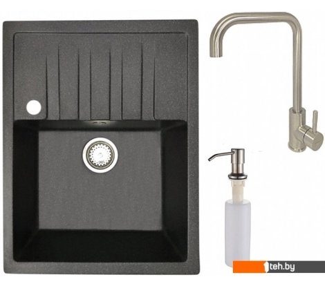- Кухонные мойки БелЭворс Vega L + смеситель W4998-4 + дозатор L405-1 (черный/сатин) - Vega L + смеситель W4998-4 + дозатор L405-1 (черный/сатин)