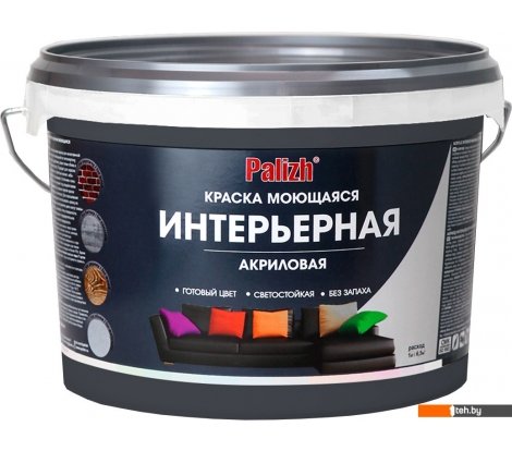  - Краски и эмали Palizh Акриловая интерьерная моющаяся 3.3 кг (графит) - Акриловая интерьерная моющаяся 3.3 кг (графит)