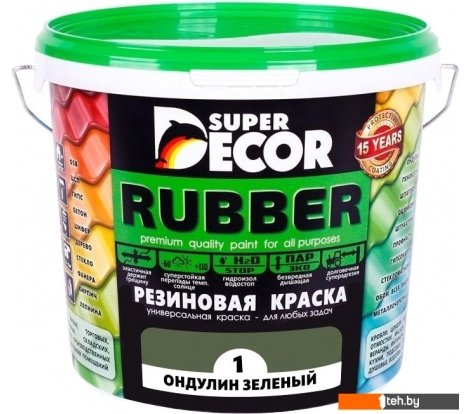- Краски и эмали Super Decor Резиновая 12 кг (№01 ондулин зеленый) - Резиновая 12 кг (№01 ондулин зеленый)
