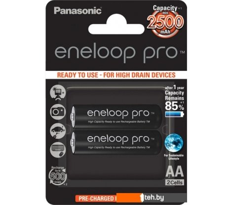 - Батарейки, аккумуляторы, зарядные Panasonic Eneloop Pro AA 2500mAh 2 шт. (BK-3HCDE/2BE) - Eneloop Pro AA 2500mAh 2 шт. (BK-3HCDE/2BE)