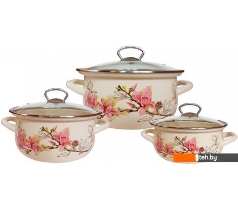  - Кастрюли КМЗ Магнолия-1-Экстра стиль (3 шт, слоновая кость) - Магнолия-1-Экстра стиль (3 шт, слоновая кость)