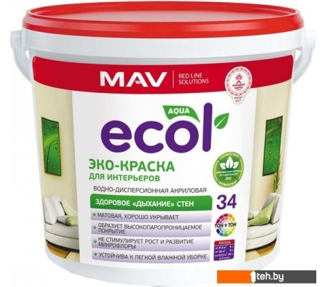  - Краски и эмали Ecol 34 ВД-АК-2034 5 л (белый матовый) - 34 ВД-АК-2034 5 л (белый матовый)