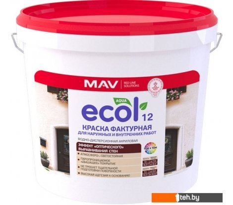 - Краски и эмали Ecol 12 фактурная ВД-АК-1312 7 кг (белый) - 12 фактурная ВД-АК-1312 7 кг (белый)